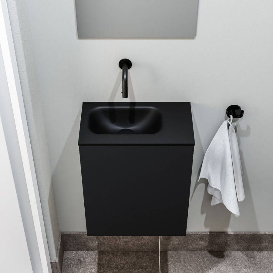 Zaro Polly toiletmeubel 40cm mat zwart met zwarte wastafel zonder kraangat links