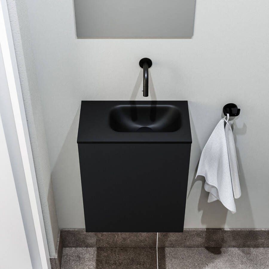 Zaro Polly toiletmeubel 40cm mat zwart met zwarte wastafel zonder kraangat rechts