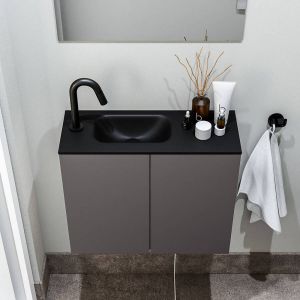 Zaro Polly toiletmeubel 60cm donkergrijs met zwarte wastafel met kraangat links