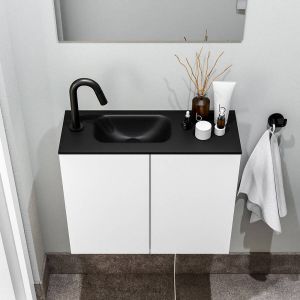 Zaro Polly toiletmeubel 60cm mat wit met zwarte wastafel met kraangat links
