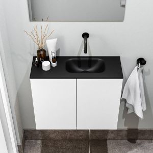 Zaro Polly toiletmeubel 60cm mat wit met zwarte wastafel zonder kraangat rechts