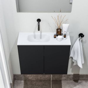 Zaro Polly toiletmeubel 60cm mat zwart met witte wastafel zonder kraangat links