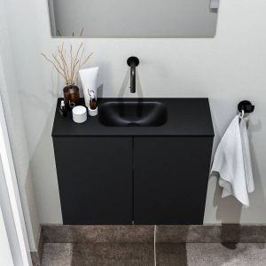 Zaro Polly toiletmeubel 60cm mat zwart met zwarte wastafel zonder kraangat