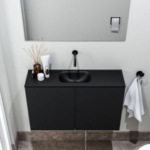 Zaro Polly toiletmeubel 80cm mat zwart met zwarte wastafel zonder kraangat