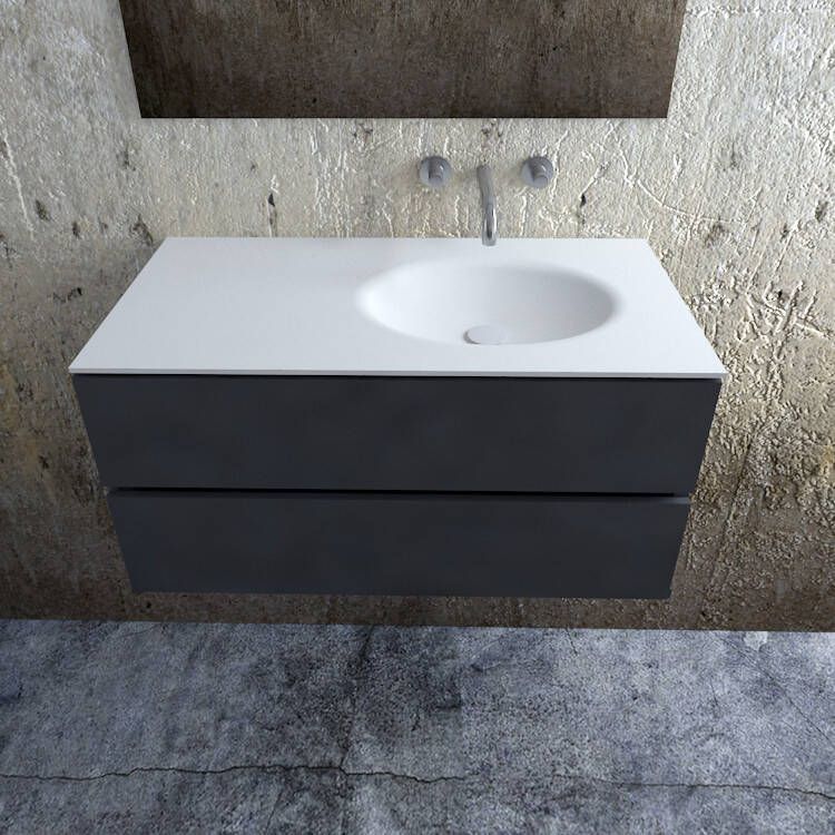 Zaro Sevilla Solid Surface badmeubel 100cm mat antraciet zonder kraangat spoelbak rechts