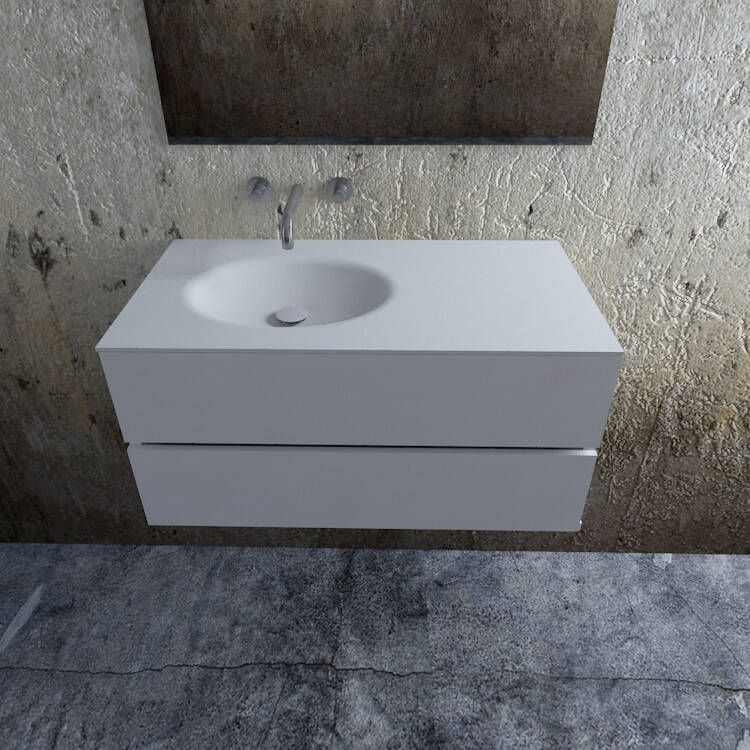 Zaro Sevilla Solid Surface badmeubel 100cm mat wit zonder kraangat spoelbak links