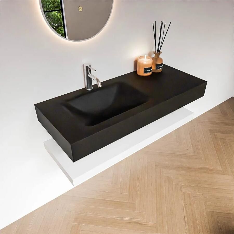 Zaro Alan badmeubel 110cm met planchet talc en vrijhangende wastafel cloud links 1 kraangat urban