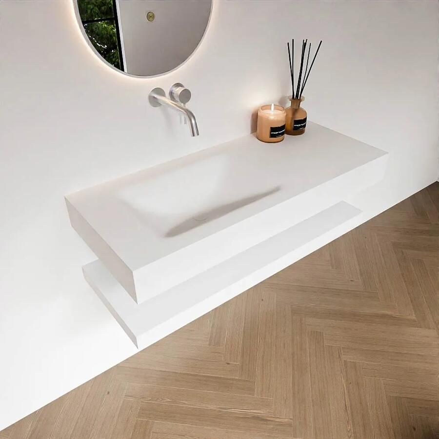 Zaro Alan badmeubel 110cm met planchet talc en vrijhangende wastafel cloud links zonder kraangat talc