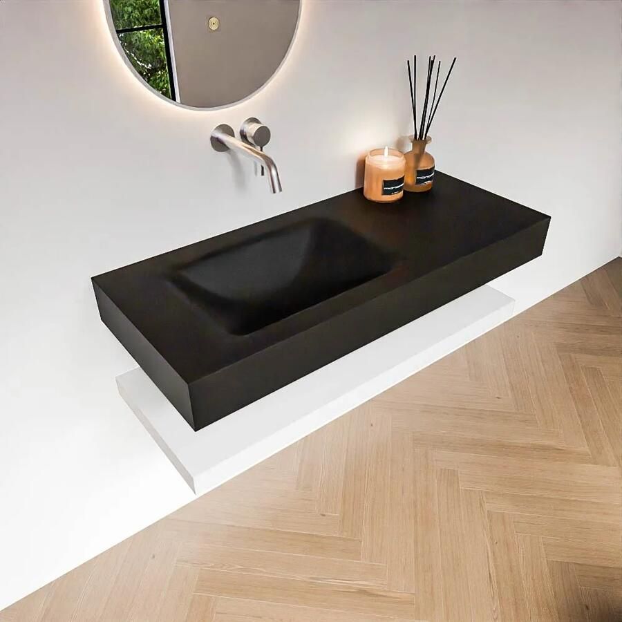 Zaro Alan badmeubel 110cm met planchet talc en vrijhangende wastafel cloud links zonder kraangat urban