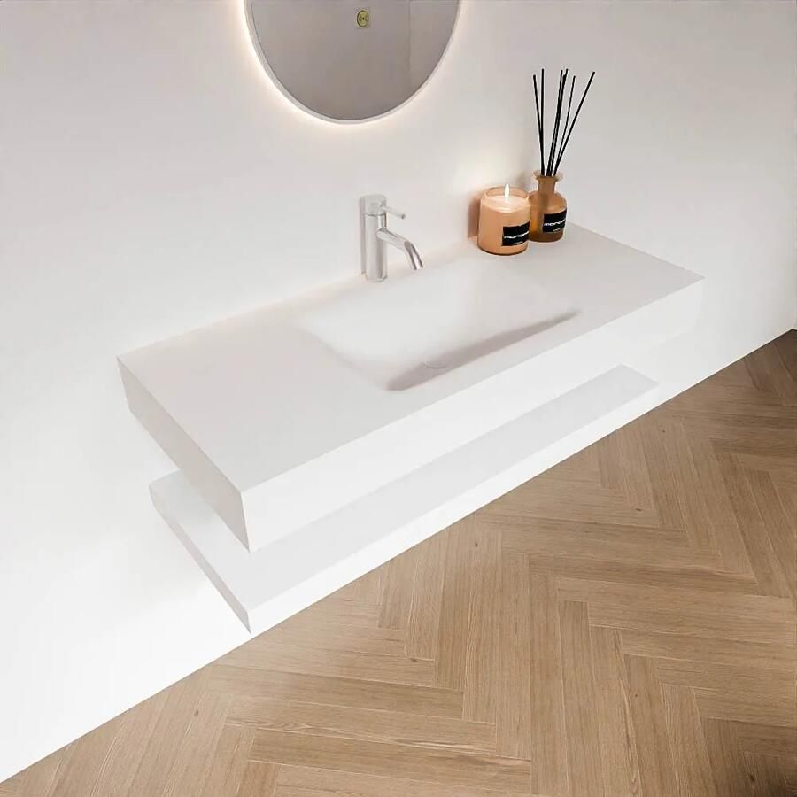 Zaro Alan badmeubel 110cm met planchet talc en vrijhangende wastafel cloud midden 1 kraangat talc