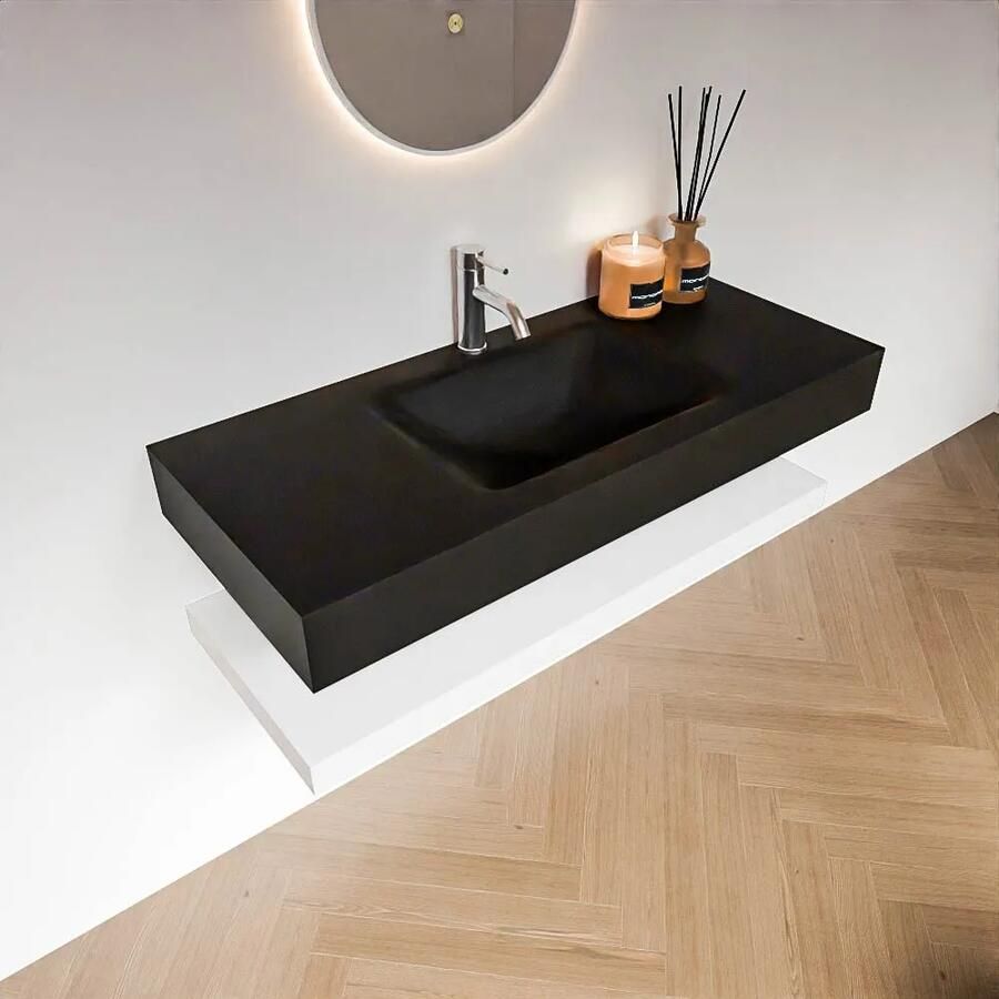 Zaro Alan badmeubel 110cm met planchet talc en vrijhangende wastafel cloud midden 1 kraangat urban