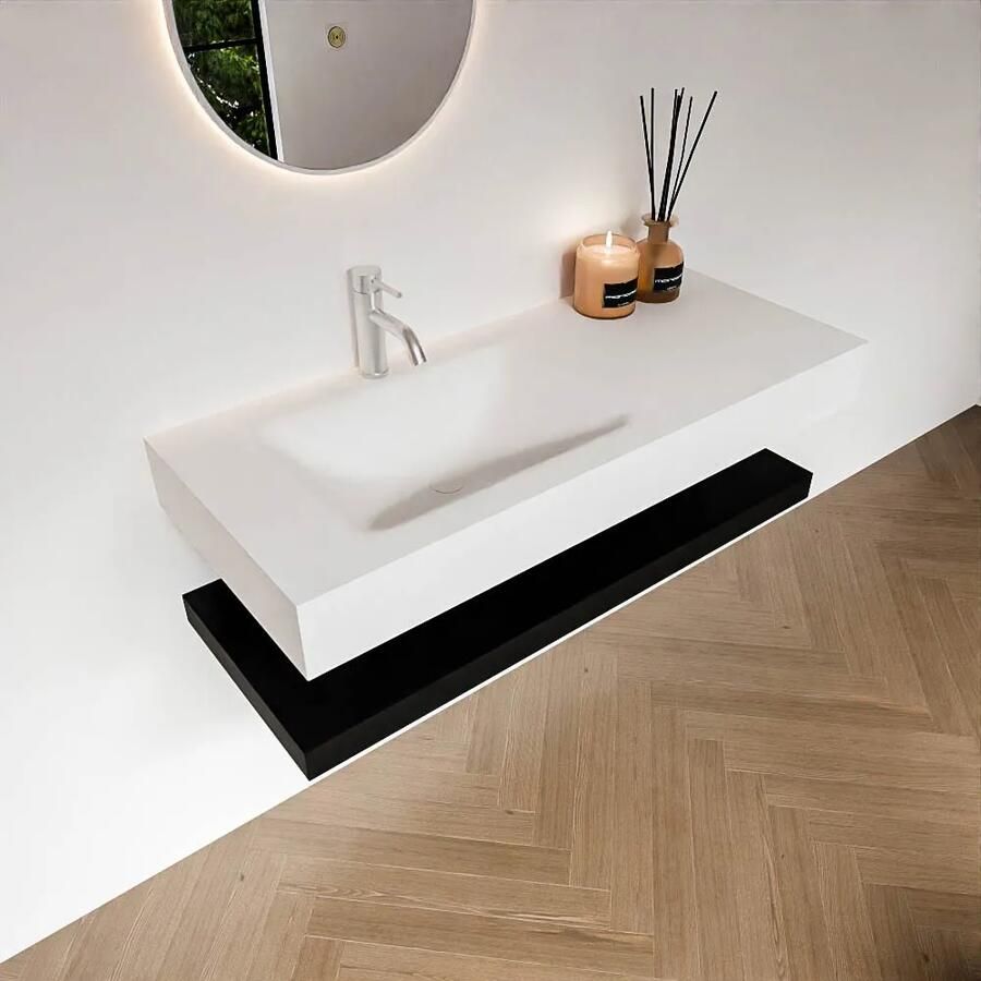 Zaro Alan badmeubel 110cm met planchet urban en vrijhangende wastafel cloud links 1 kraangat talc