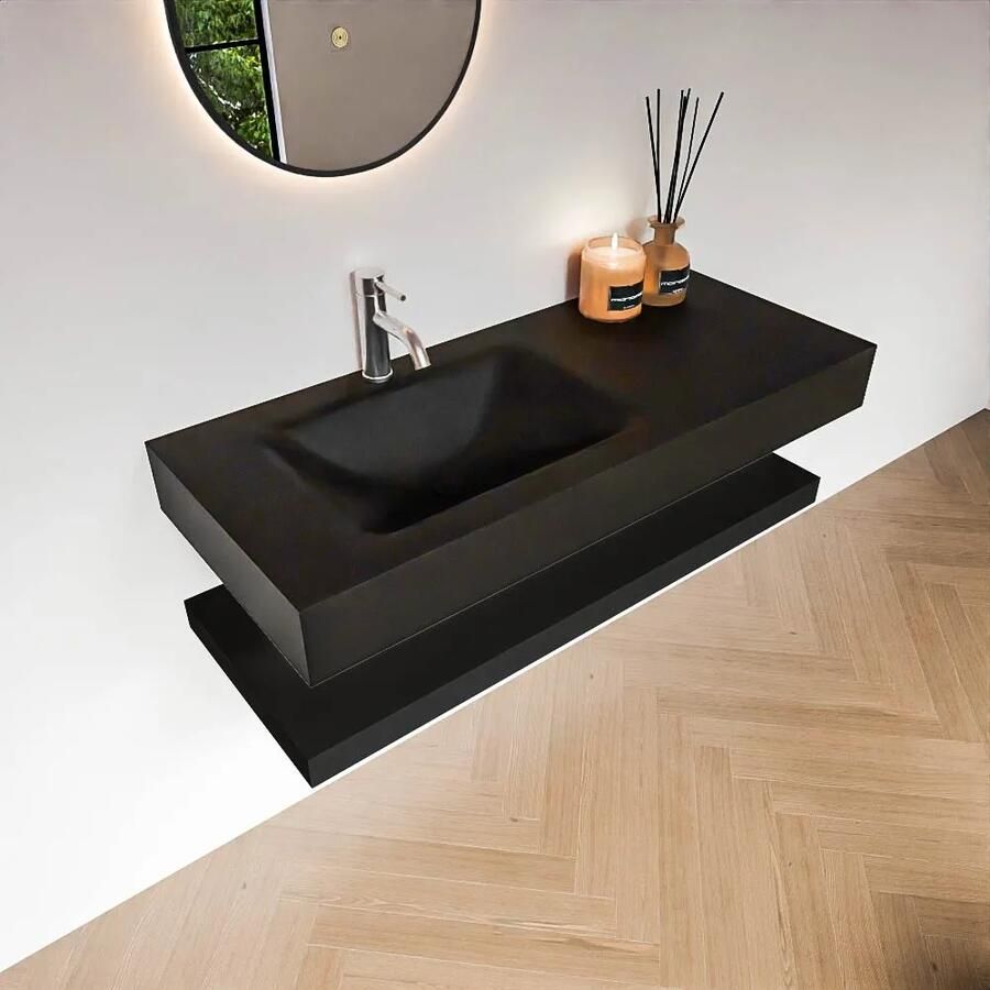 Zaro Alan badmeubel 110cm met planchet urban en vrijhangende wastafel cloud links 1 kraangat urban