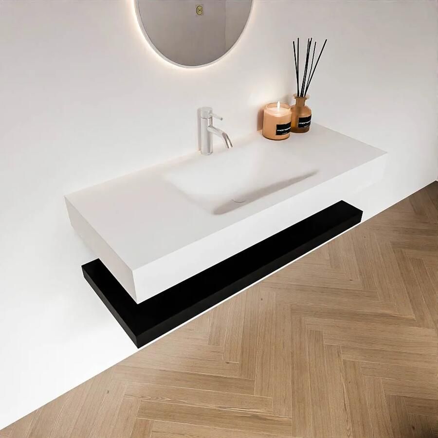 Zaro Alan badmeubel 110cm met planchet urban en vrijhangende wastafel cloud midden 1 kraangat talc