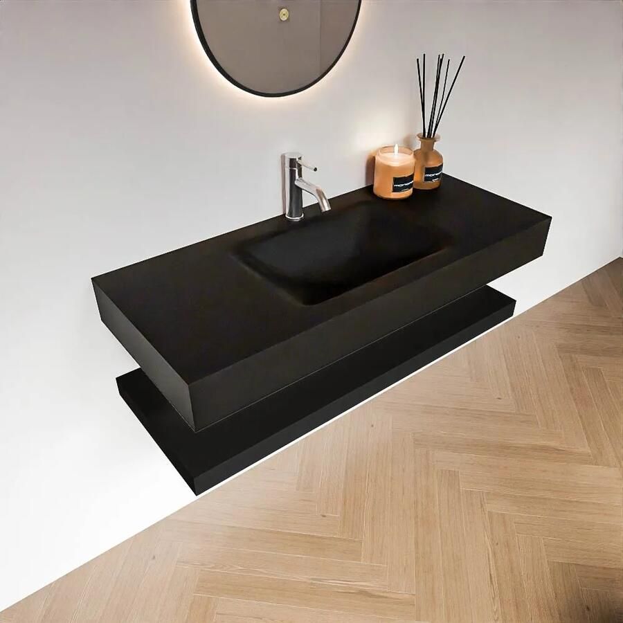 Zaro Alan badmeubel 110cm met planchet urban en vrijhangende wastafel cloud midden 1 kraangat urban