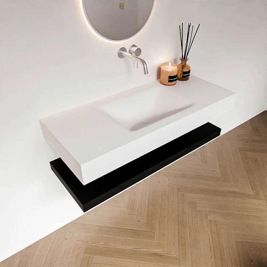 Zaro Alan badmeubel 110cm met planchet urban en vrijhangende wastafel cloud midden zonder kraangat talc