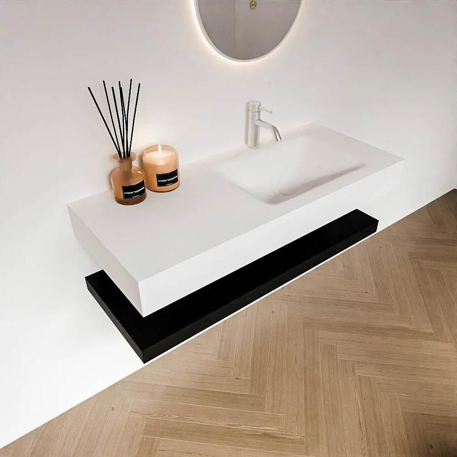 Zaro Alan badmeubel 110cm met planchet urban en vrijhangende wastafel cloud rechts 1 kraangat talc