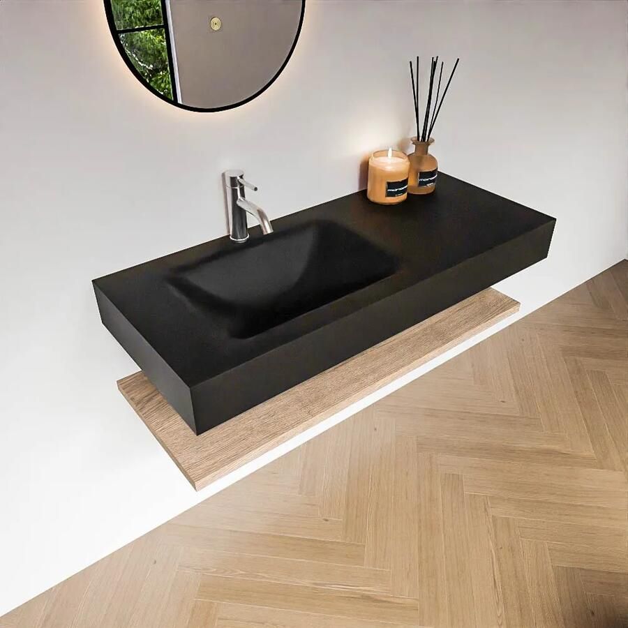 Zaro Alan badmeubel 110cm met planchet washed oak en vrijhangende wastafel cloud links 1 kraangat urban