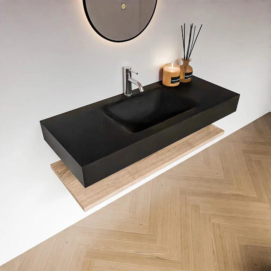 Zaro Alan badmeubel 110cm met planchet washed oak en vrijhangende wastafel cloud midden 1 kraangat urban