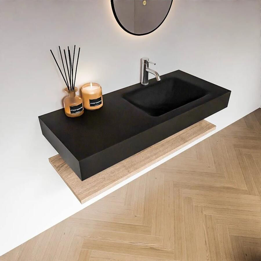 Zaro Alan badmeubel 110cm met planchet washed oak en vrijhangende wastafel cloud rechts 1 kraangat urban