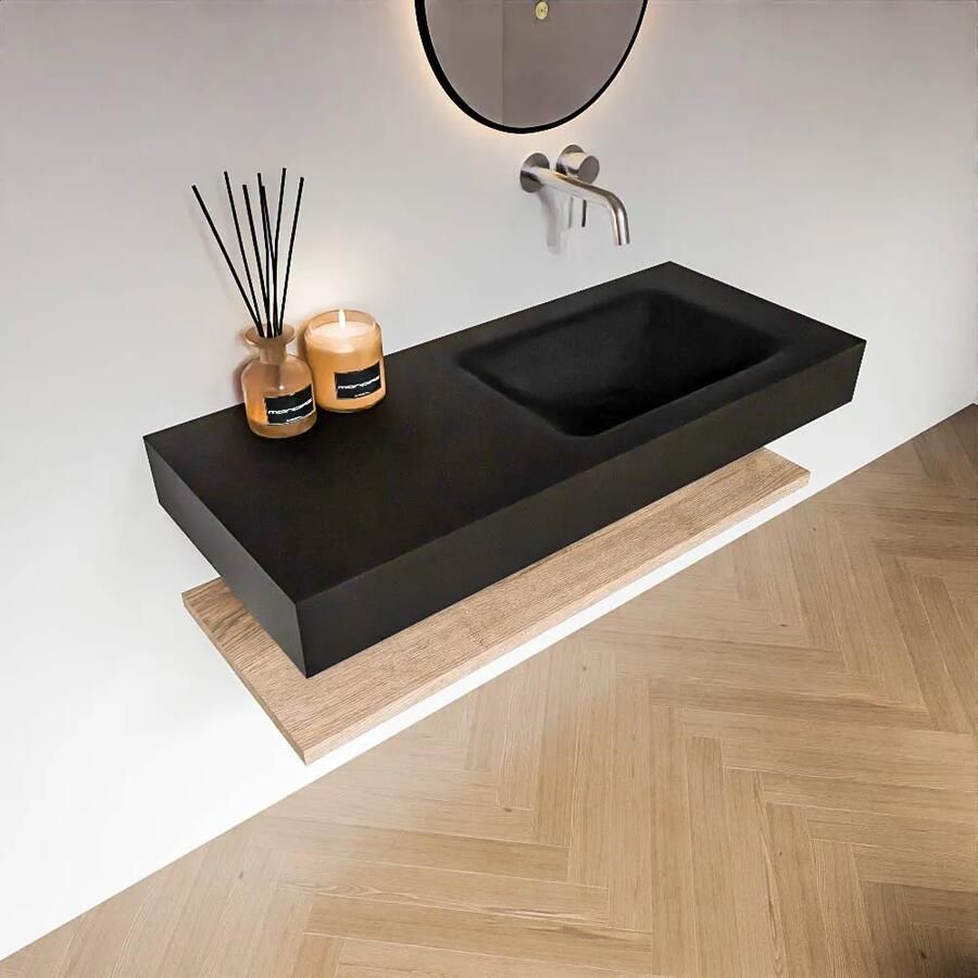 Zaro Alan badmeubel 110cm met planchet washed oak en vrijhangende wastafel cloud rechts zonder kraangat urban