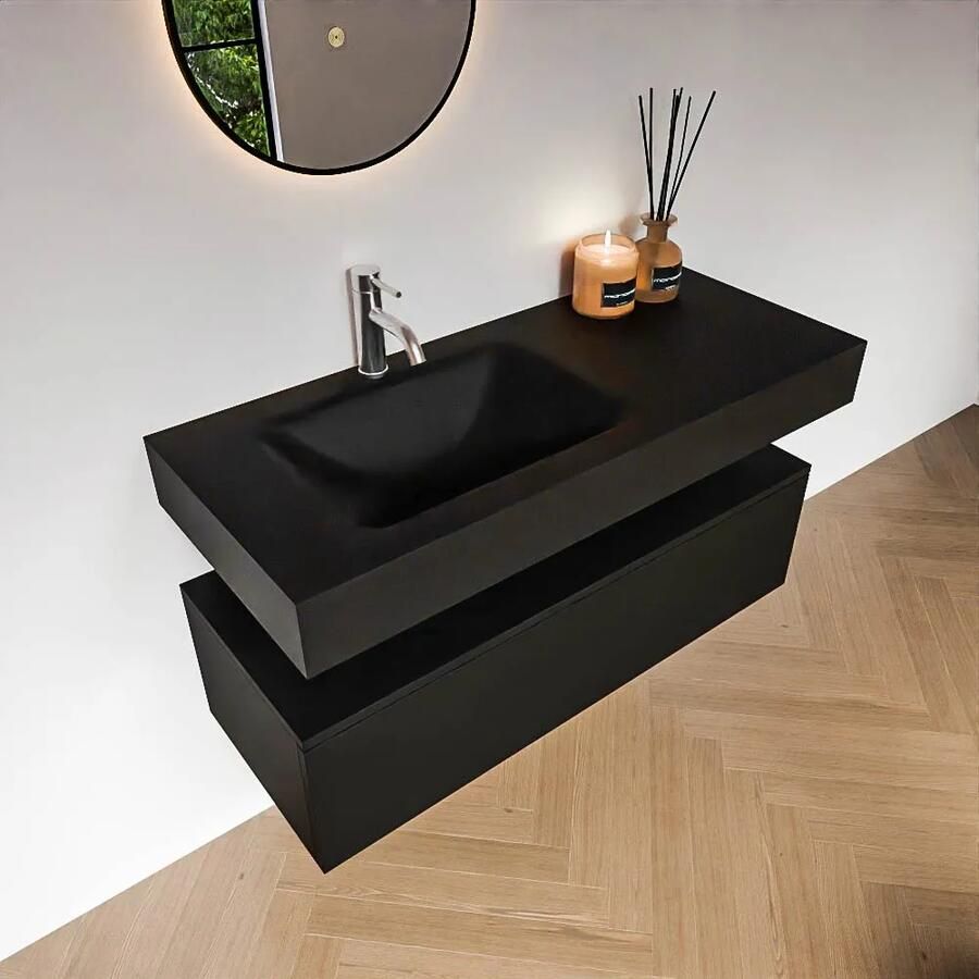 Zaro Alan badmeubel 110cm urban 1 lade met vrijhangende wastafel cloud links 1 kraangat urban