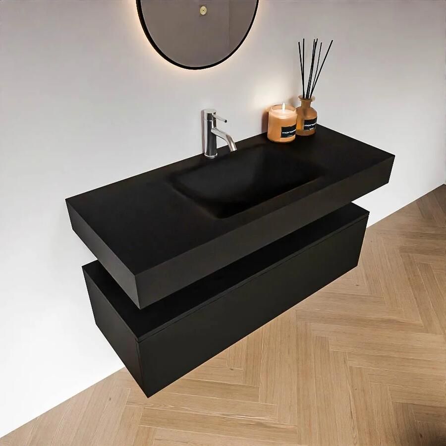 Zaro Alan badmeubel 110cm urban 1 lade met vrijhangende wastafel cloud midden 1 kraangat urban