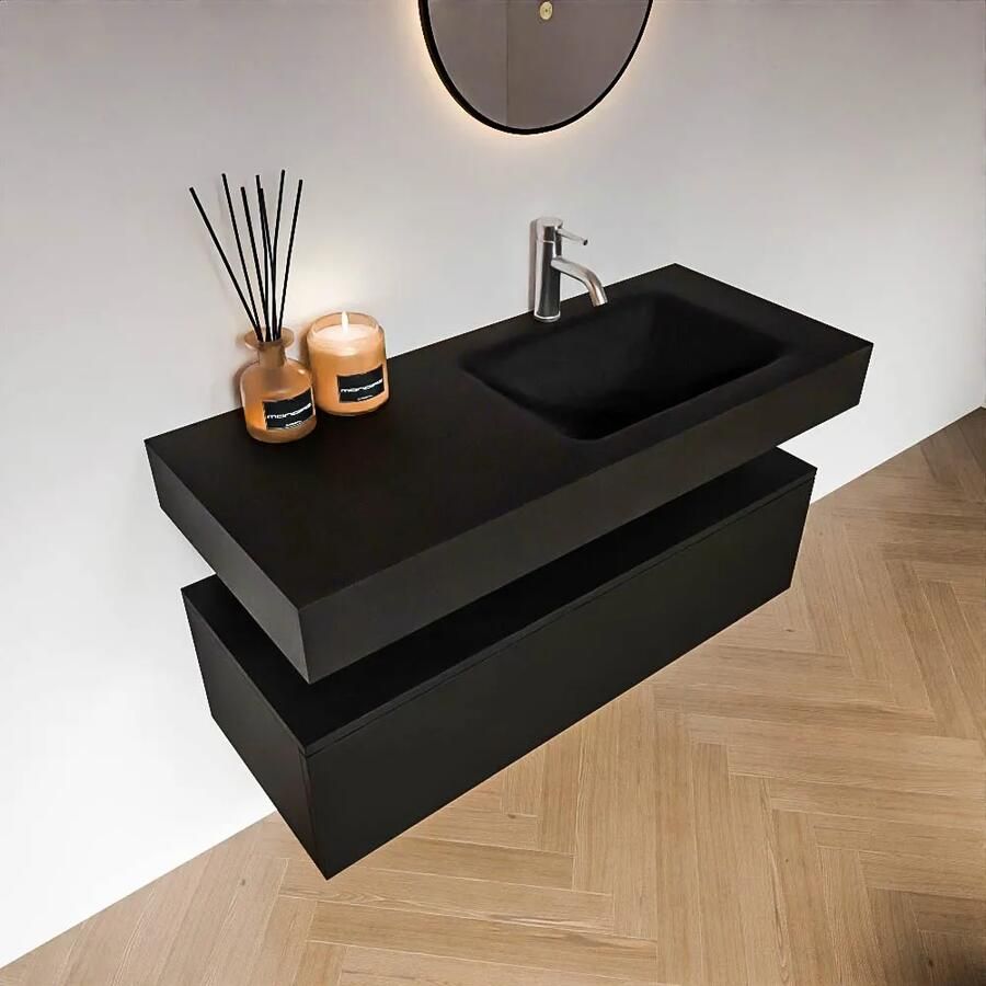 Zaro Alan badmeubel 110cm urban 1 lade met vrijhangende wastafel cloud rechts 1 kraangat urban