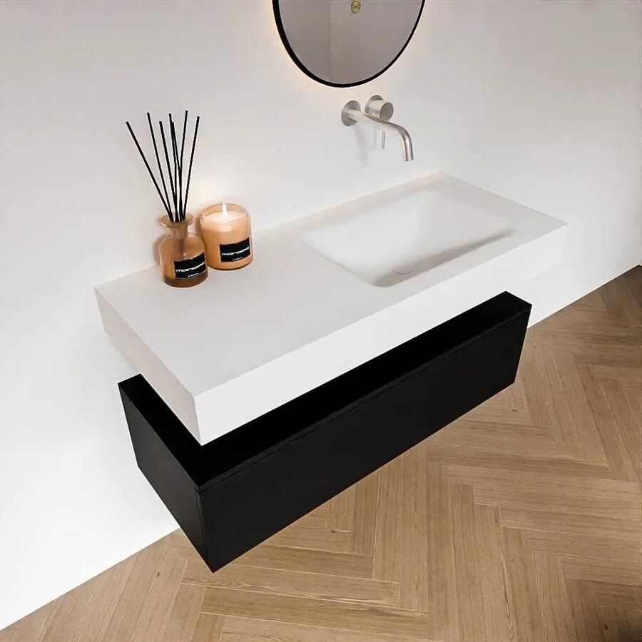 Zaro Alan badmeubel 110cm urban 1 lade met vrijhangende wastafel cloud rechts zonder kraangat talc