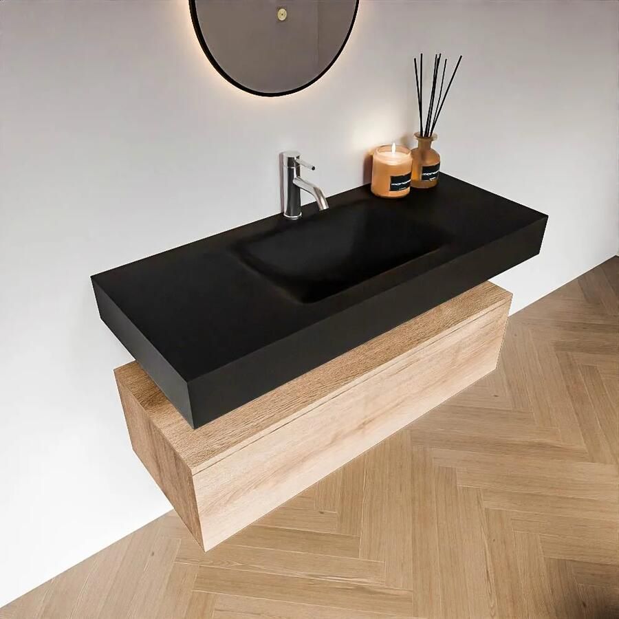 Zaro Alan badmeubel 110cm washed oak 1 lade met vrijhangende wastafel cloud midden 1 kraangat urban