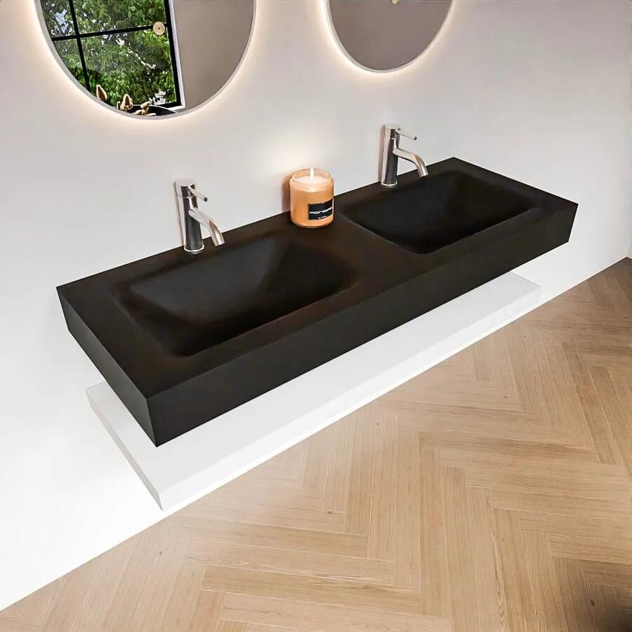 Zaro Alan badmeubel 130cm met planchet talc en vrijhangende wastafel cloud dubbel 2 kraangaten urban