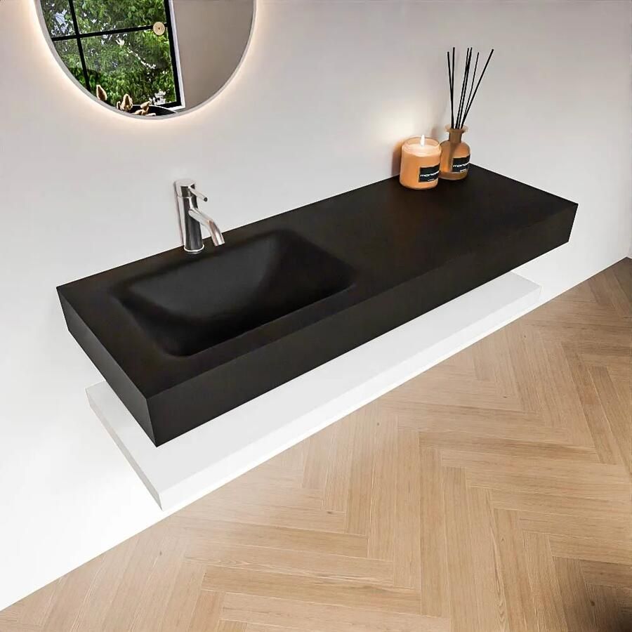 Zaro Alan badmeubel 130cm met planchet talc en vrijhangende wastafel cloud links 1 kraangat urban