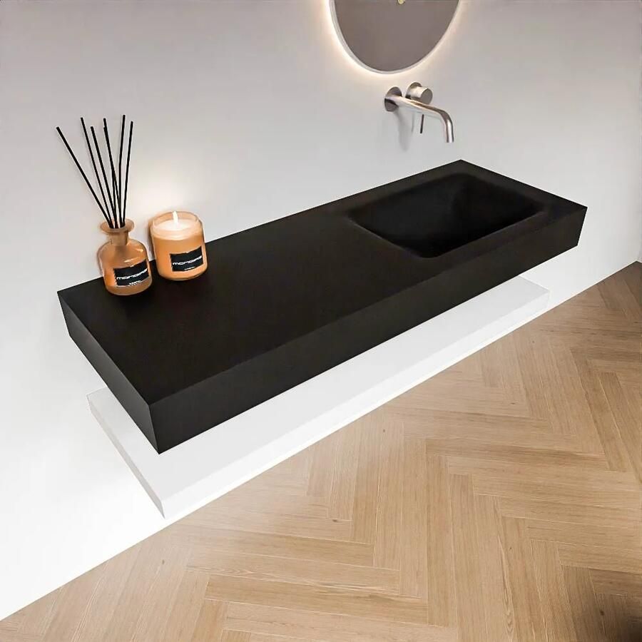 Zaro Alan badmeubel 130cm met planchet talc en vrijhangende wastafel cloud rechts zonder kraangat urban