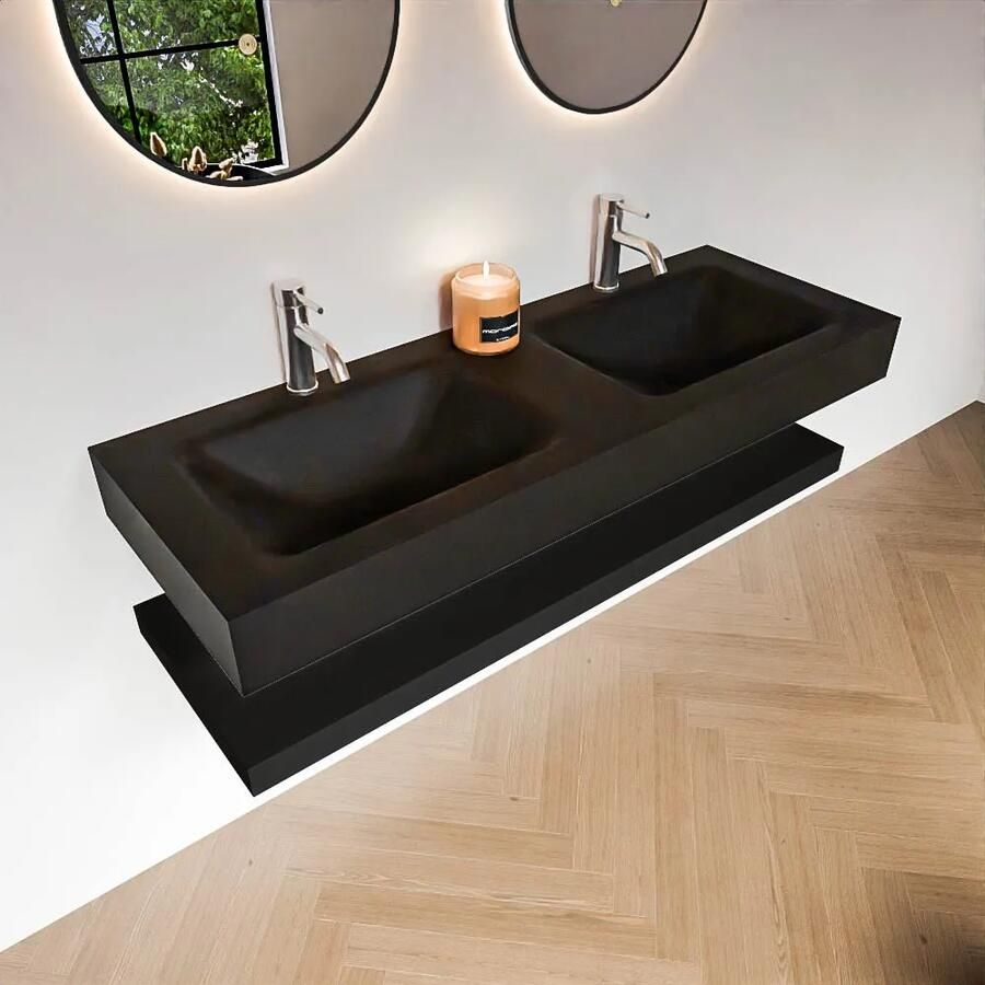 Zaro Alan badmeubel 130cm met planchet urban en vrijhangende wastafel cloud dubbel 2 kraangaten urban