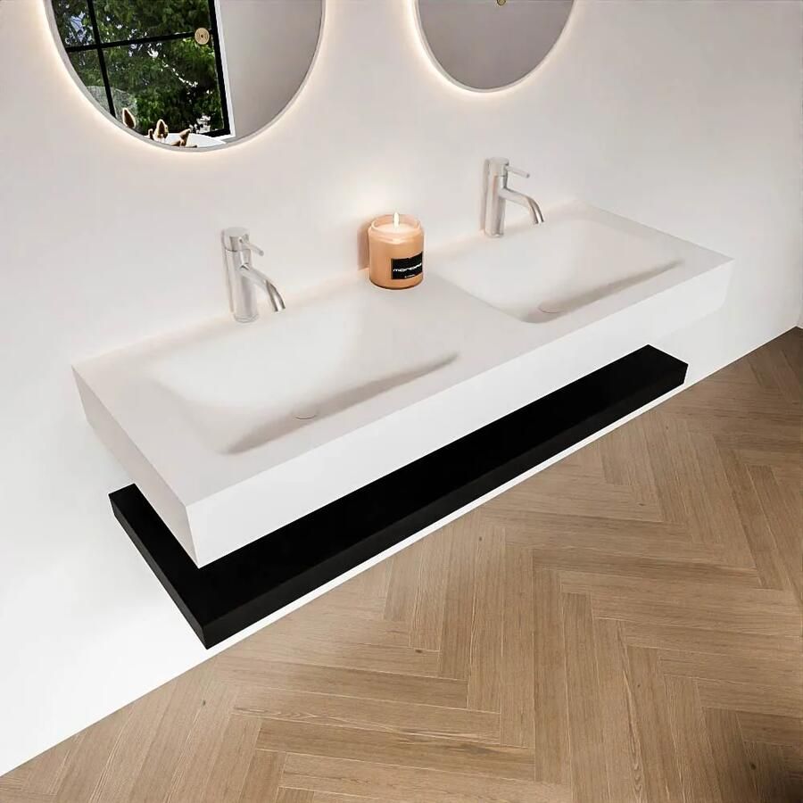 Zaro Alan badmeubel 130cm met planchet urban en vrijhangende wastafel cloud dubbel 2 kraangaten talc