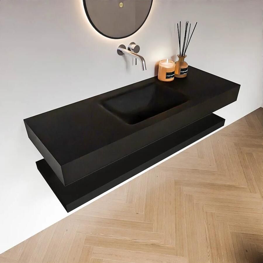 Zaro Alan badmeubel 130cm met planchet urban en vrijhangende wastafel cloud midden zonder kraangat urban