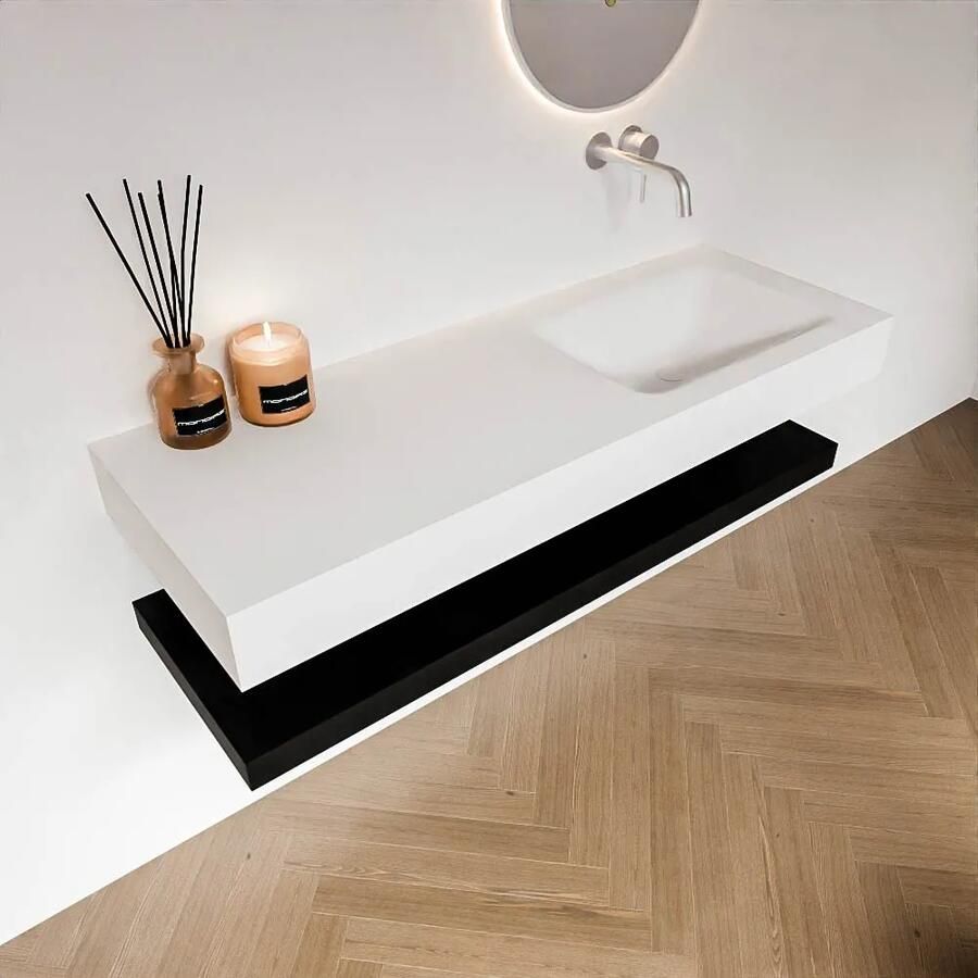 Zaro Alan badmeubel 130cm met planchet urban en vrijhangende wastafel cloud rechts zonder kraangat talc