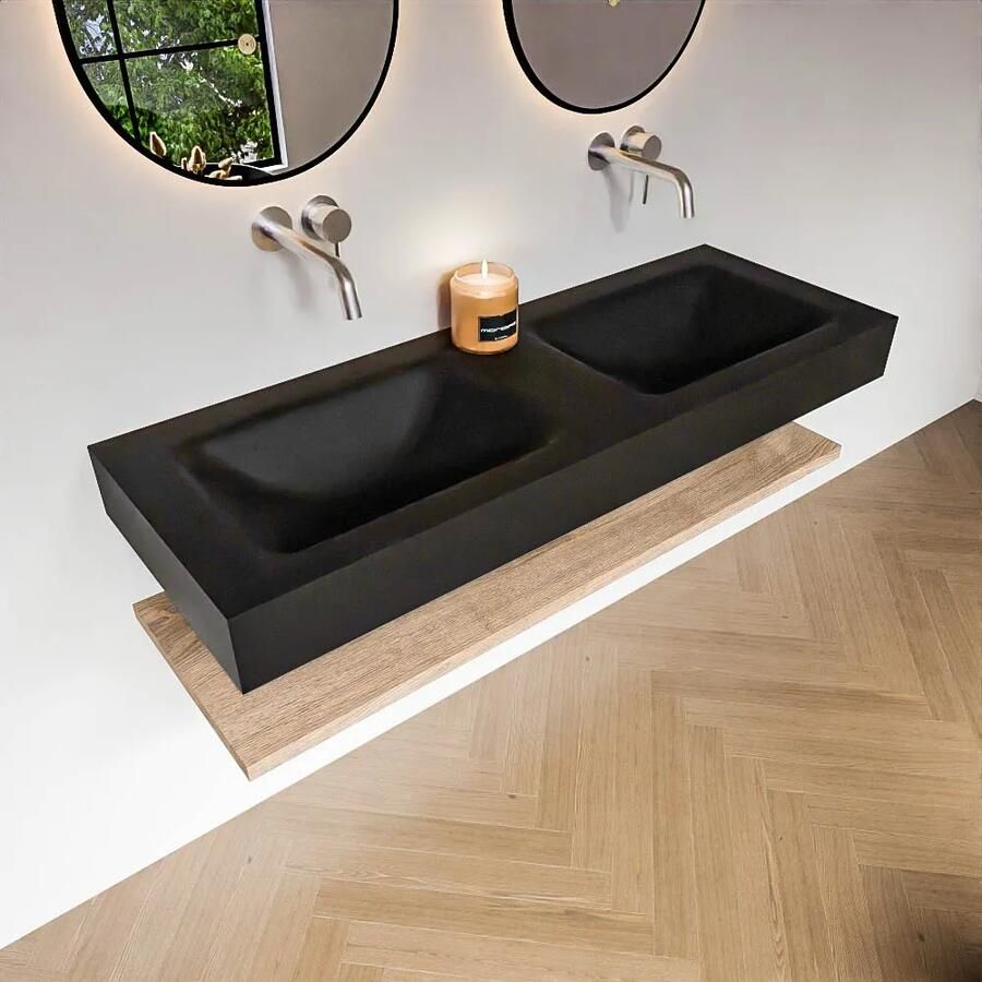 Zaro Alan badmeubel 130cm met planchet washed oak en vrijhangende wastafel cloud dubbel zonder kraangat urban