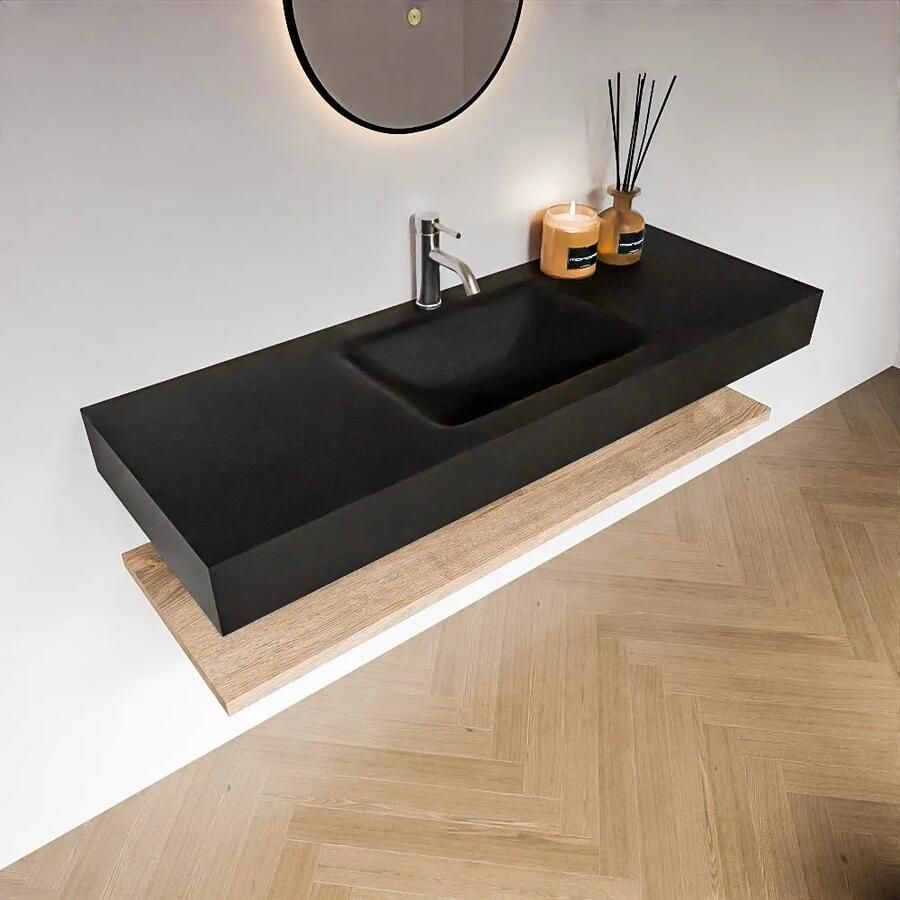 Zaro Alan badmeubel 130cm met planchet washed oak en vrijhangende wastafel cloud midden 1 kraangat urban