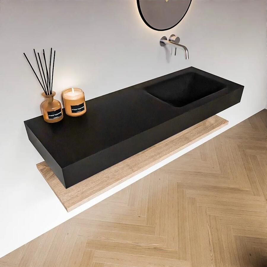 Zaro Alan badmeubel 130cm met planchet washed oak en vrijhangende wastafel cloud rechts zonder kraangat urban