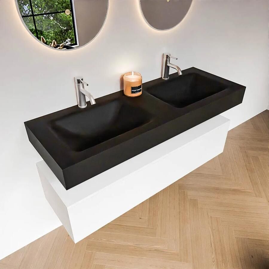 Zaro Alan badmeubel 130cm talc 1 lade met vrijhangende wastafel cloud dubbel 2 kraangaten urban