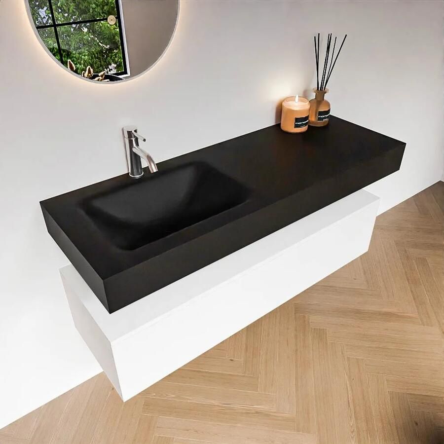 Zaro Alan badmeubel 130cm talc 1 lade met vrijhangende wastafel cloud links 1 kraangat urban