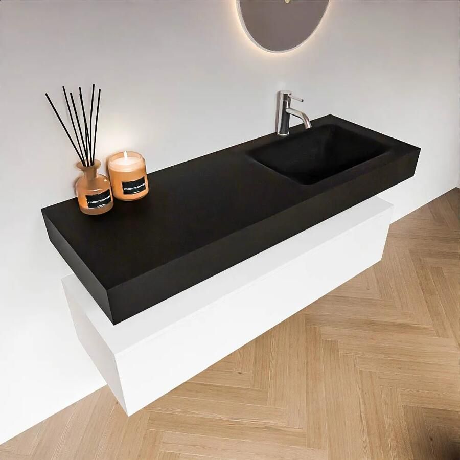 Zaro Alan badmeubel 130cm talc 1 lade met vrijhangende wastafel cloud rechts 1 kraangat urban