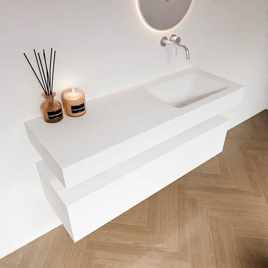 Zaro Alan badmeubel 130cm talc 1 lade met vrijhangende wastafel cloud rechts zonder kraangat talc