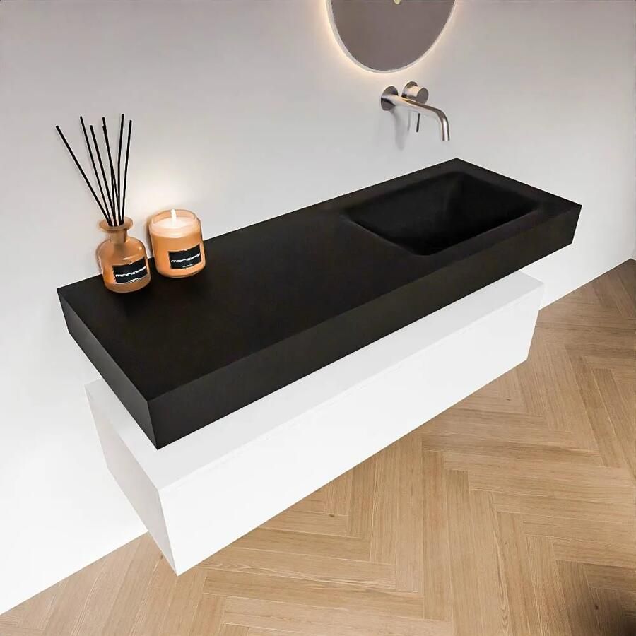 Zaro Alan badmeubel 130cm talc 1 lade met vrijhangende wastafel cloud rechts zonder kraangat urban