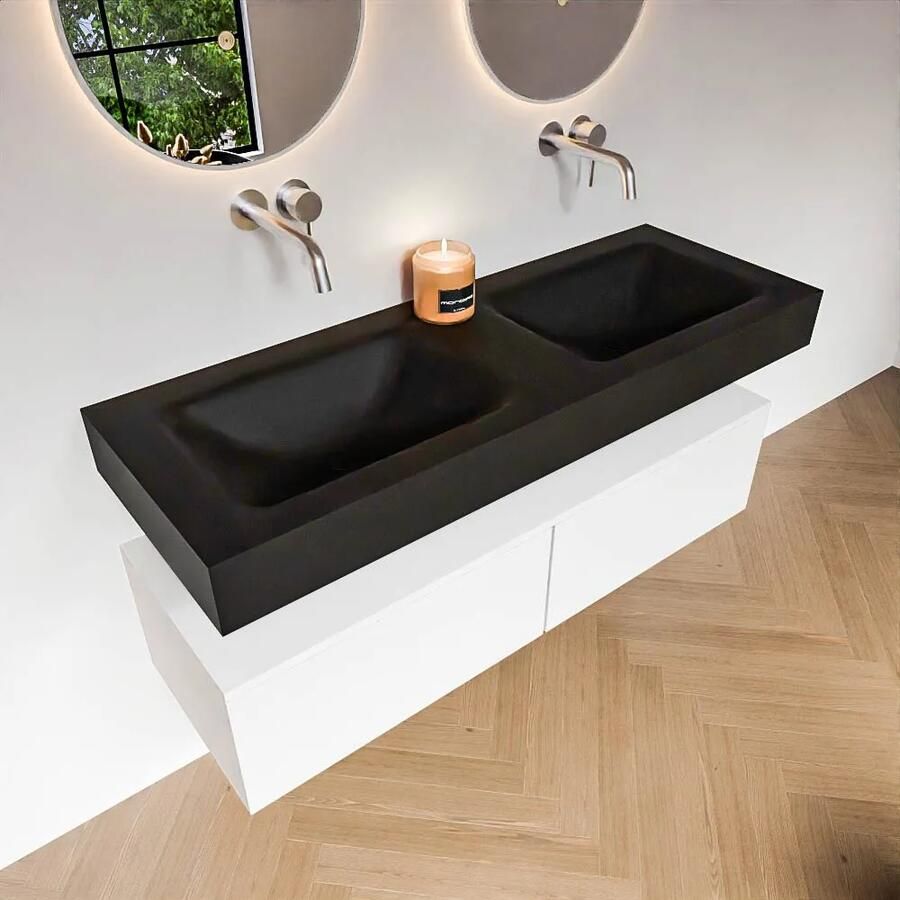 Zaro Alan badmeubel 130cm talc 2 lades met vrijhangende wastafel cloud dubbel zonder kraangat urban