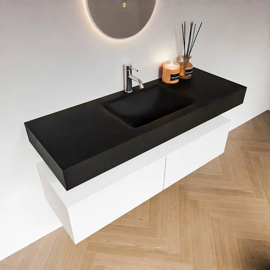 Zaro Alan badmeubel 130cm talc 2 lades met vrijhangende wastafel cloud midden 1 kraangat urban