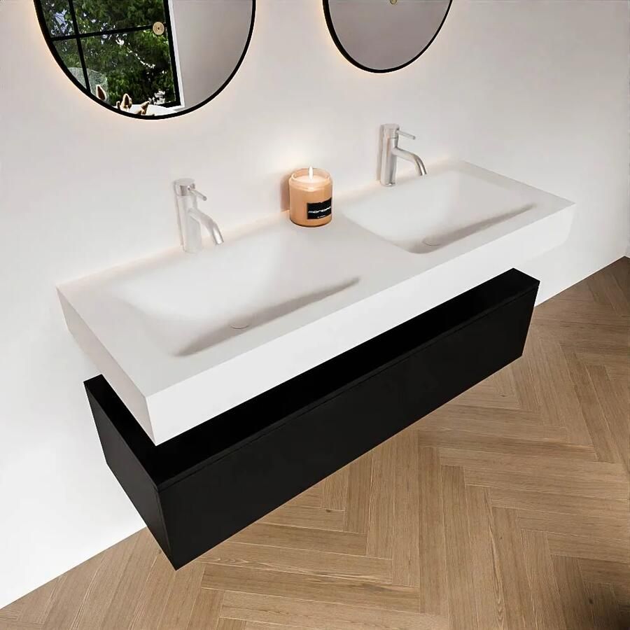 Zaro Alan badmeubel 130cm urban 1 lade met vrijhangende wastafel cloud dubbel 2 kraangaten talc