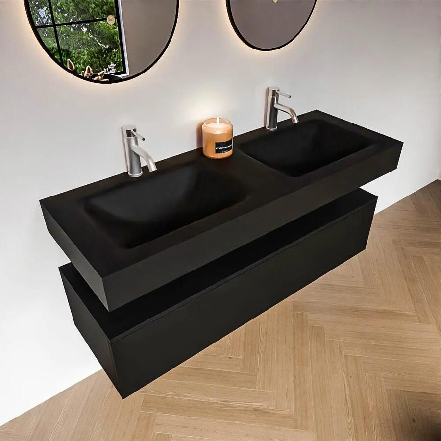 Zaro Alan badmeubel 130cm urban 1 lade met vrijhangende wastafel cloud dubbel 2 kraangaten urban