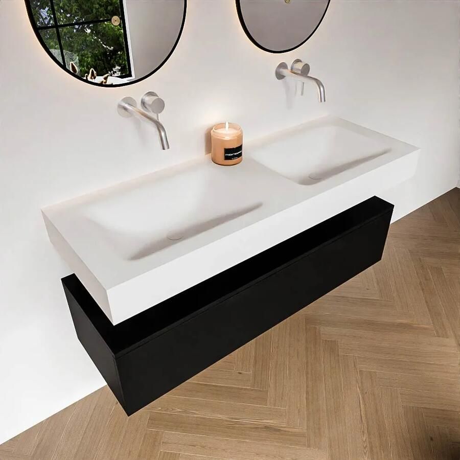 Zaro Alan badmeubel 130cm urban 1 lade met vrijhangende wastafel cloud dubbel zonder kraangat talc